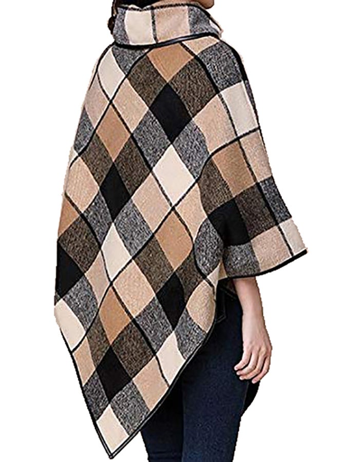 Thick Stripe Loose Cape Cloak Black/Grey/Brown