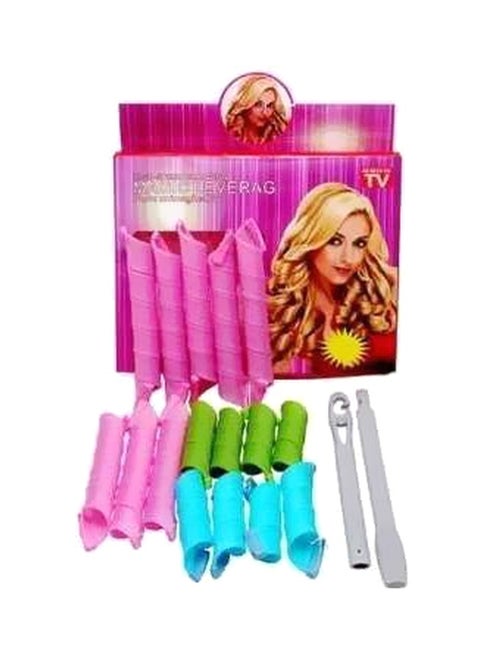 18-Piece Hair Curler Set Pink/Blue/Green