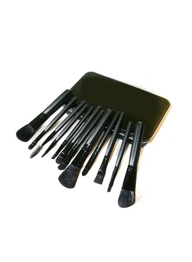 طقم فراشي مستحضرات تجميل مكون من 12 قطعة أسود - Image 2