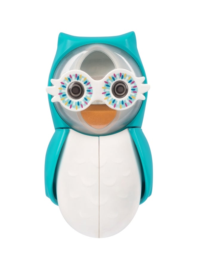 Flipper Flipper Fun Animal Owl Toothbrush Cover, One Touch Open & Close, Suction Cup Toothbrush Holder for Mirrors Glass or Tiles, Dust-Proof, Adorable Easy to Use, Blue/White- FLR-OWL-STY Blue/White 4.2x4.8x8.1cm  - Image 1