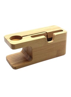 Generic Bamboo Wood Charging Stand Cradle Dock Holder for Apple Watch & iPhone WT-A-101-BR Brown  - Image 1