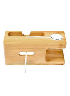 Generic Bamboo Wood Charging Stand Cradle Dock Holder for Apple Watch & iPhone WT-A-101-BR Brown  - Image 3