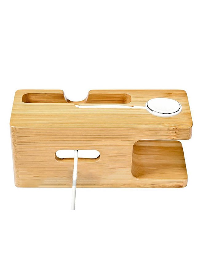 Generic Bamboo Wood Charging Stand Cradle Dock Holder for Apple Watch & iPhone WT-A-101-BR Brown  - Image 3