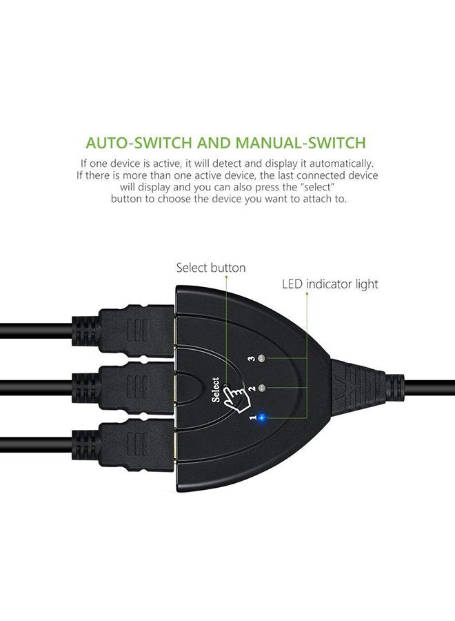 3-In-1 Port HDMI Switch With Gold Plated Connector Black