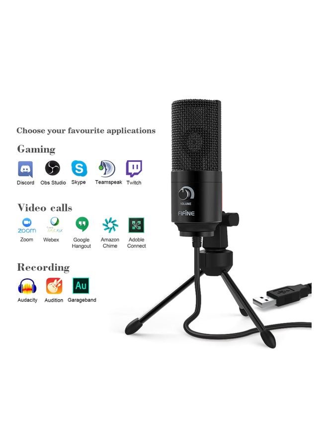 FIFINE - K669B Metal USB Microphone Condenser For Recording On Windows PC & Laptops, Cardioid Studio for Voice Recording, Input Volume Control Knob, Streaming And YouTube Videos K669B Black - Image 1