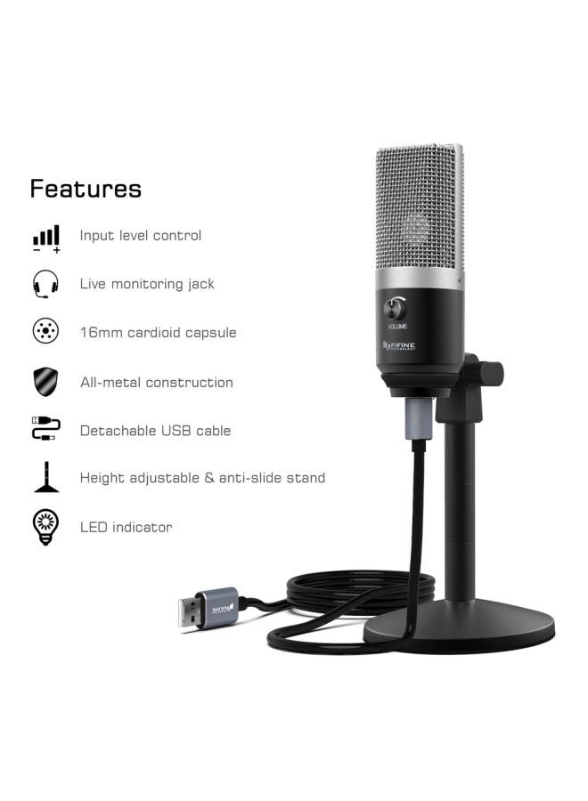 FIFINE - Portable USB Microphone K670 Black/Silver - Image 1