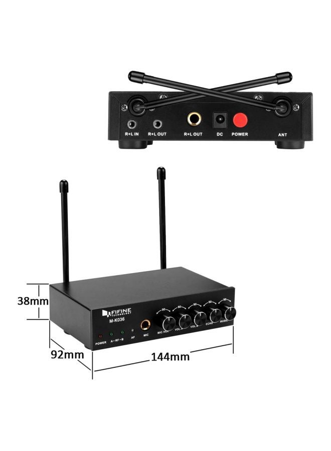 FIFINE - K036 UHF Dual Channel Wireless Handheld Microphones, Easy-To-Use Karaoke Wireless Microphone System K036 Black/Silver - Image 1