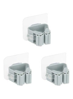 SOWUGI 3-Piece Wall Mounted Mop And Broom Holder Set Grey 6 x 6centimeter 