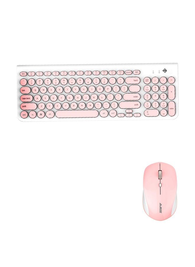 Ajazz Retro Quite Wireless Keyboard And Mouse Set Pink/White  - Image 1