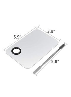 obmwang Stainless Steel Cosmetic Makeup Palette And Spatula Tool Silver/Black  - Image 2