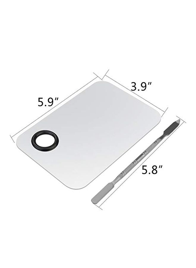 obmwang Stainless Steel Cosmetic Makeup Palette And Spatula Tool Silver/Black - Image 2