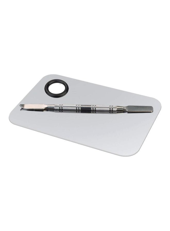 obmwang Stainless Steel Cosmetic Makeup Palette And Spatula Tool Silver/Black - Image 1