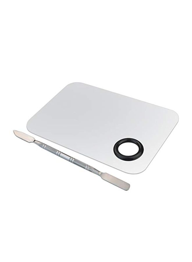 obmwang Stainless Steel Cosmetic Makeup Palette And Spatula Tool Silver/Black - Image 3
