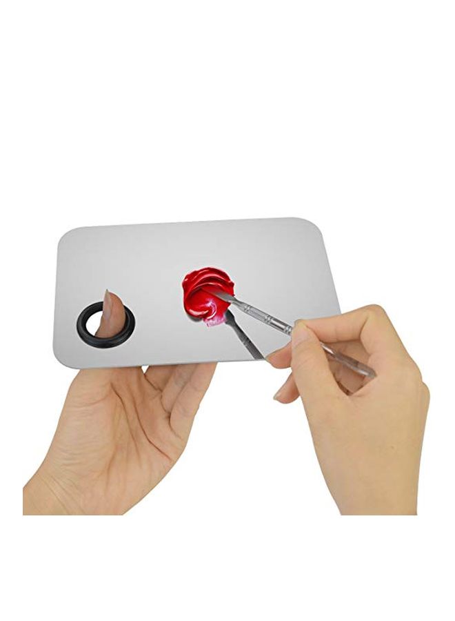 obmwang Stainless Steel Cosmetic Makeup Palette And Spatula Tool Silver/Black - Image 4