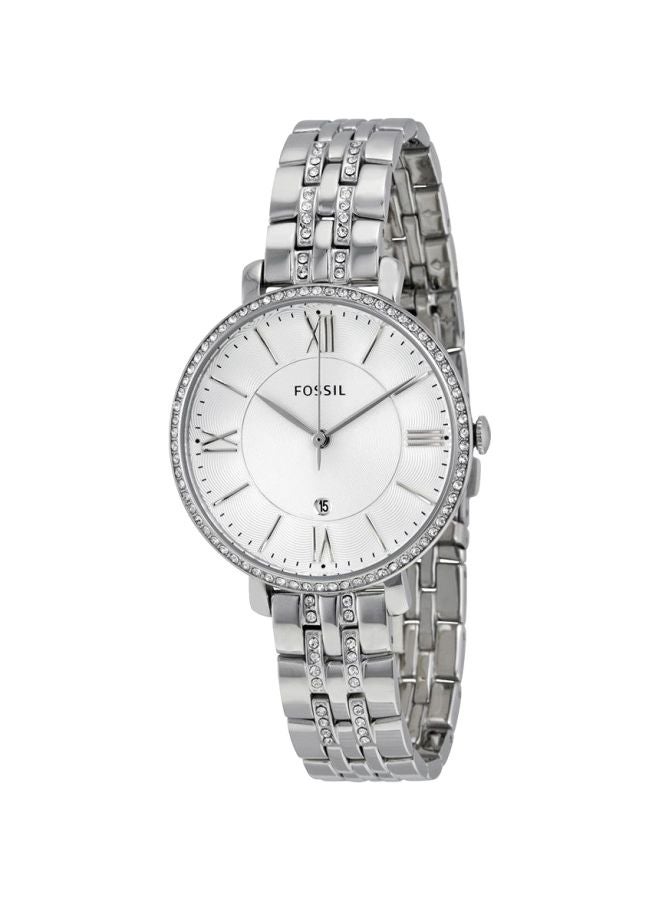 فوسيل ساعة يد بعقارب وسوار من الستانلس ستيل طراز ES3545 - 36 مم - فضي للنساء - Image 1