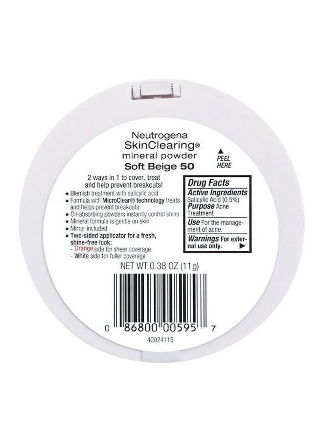 Neutrogena Skinclearing Mineral Foundation Powder Soft Beige 50  - Image 2