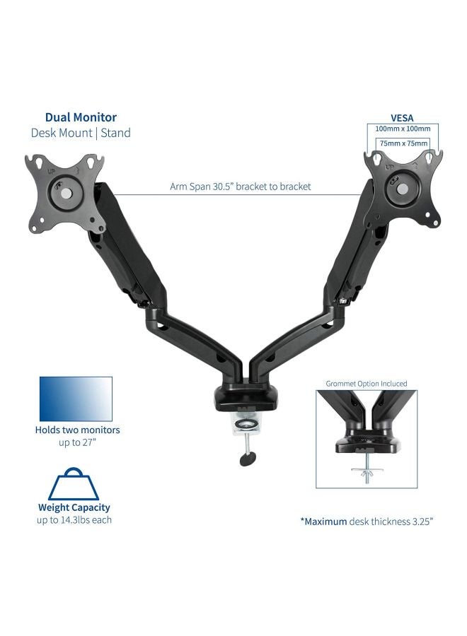 Gas Spring Height Adjustable Dual Arm Monitor Desk Mount Black - Image 2