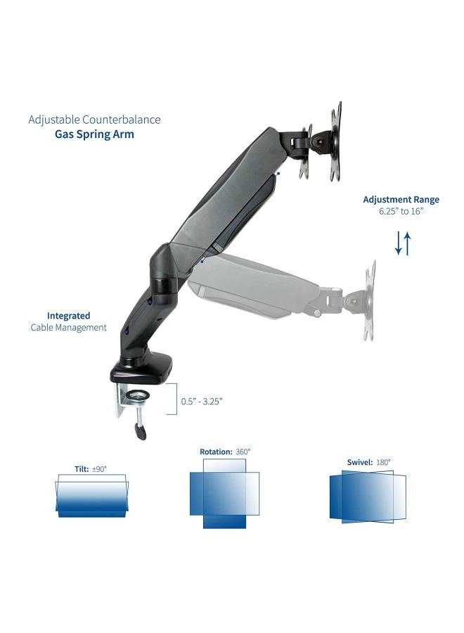 Gas Spring Height Adjustable Dual Arm Monitor Desk Mount Black - Image 3
