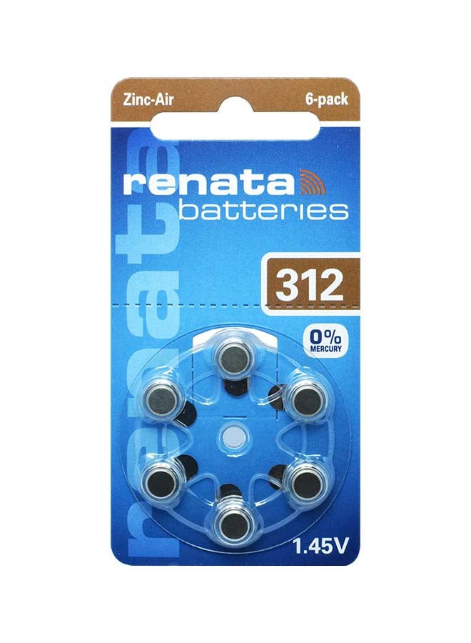 Renata 6-Piece Zinc Air Hearing Aid Battery 