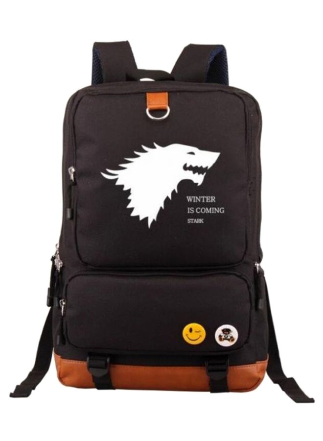 Game Of Thrones Style Travel Backpack For Laptop 17-Inch Black/Brown