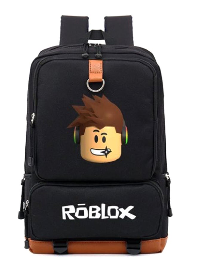 حقيبة ظهر للسفر بتصميم لعبة Roblox للابتوب قياس 17 بوصة أسود/بني