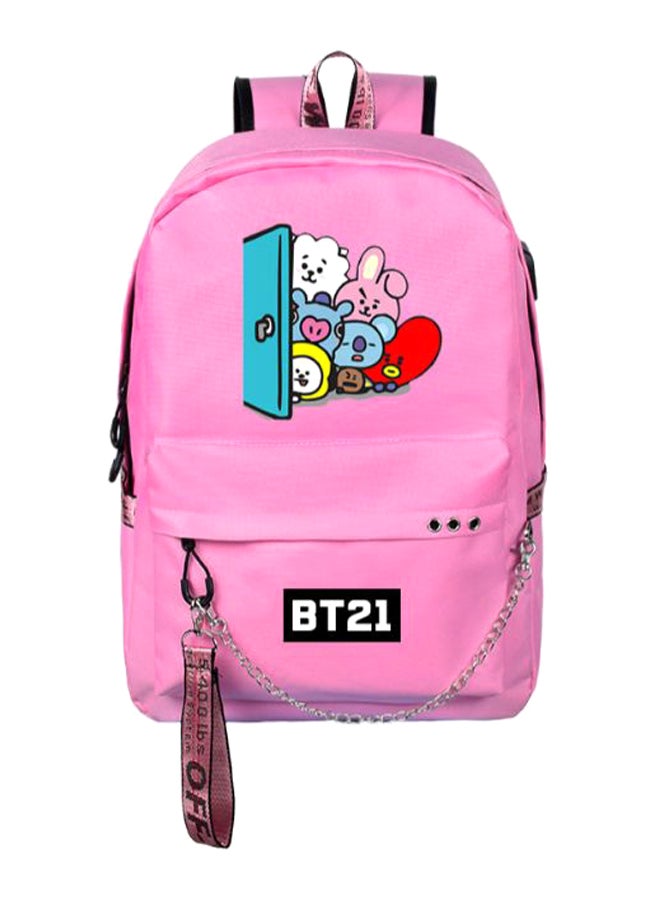 BTS Series USB Charging Travel Backpack Pink 