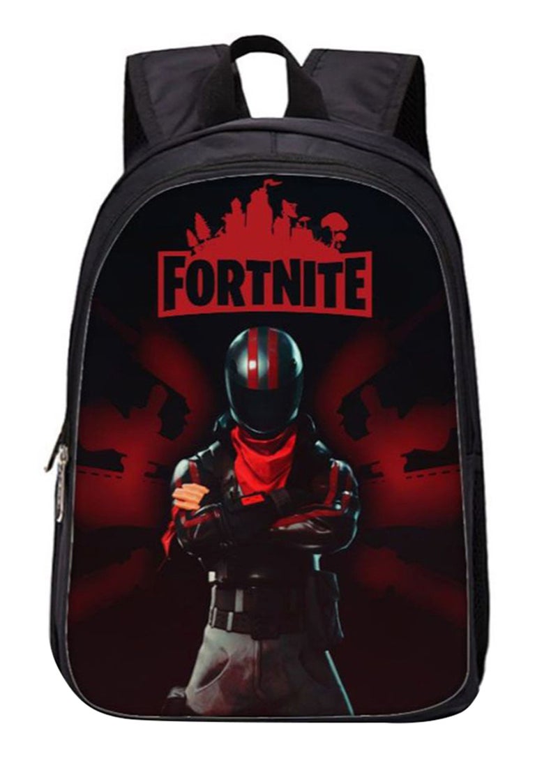 حقيبة ظهر مدرسية مضيئة مزينة بنمط غيوم متألقة ليلاً من سلسلة لعبة "Fortnite" مناسبة للابتوب مقاس 15.6 بوصة أسود/أحمر