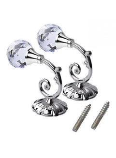 Golden Homee 2-Piece Crystal Flower Barb Curtain Decoration Wall Hook Silver 7  x  7  x  8cm  - Image 1