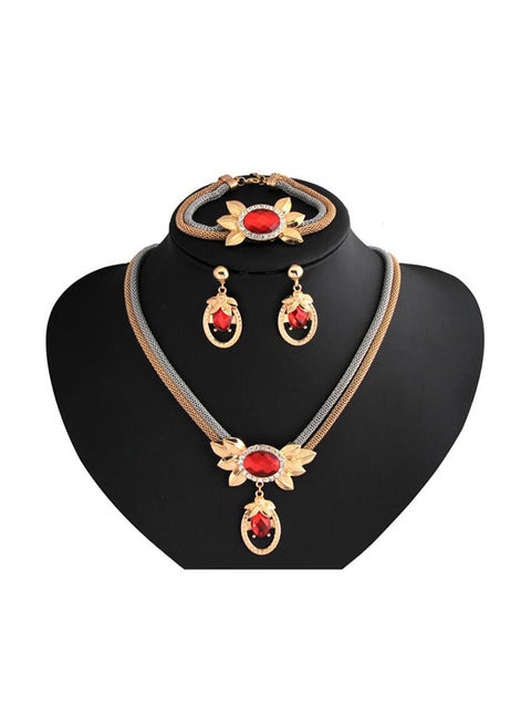 4-Piece Floral Design Alloy Jewelley Set With Crystal And Rhinestone