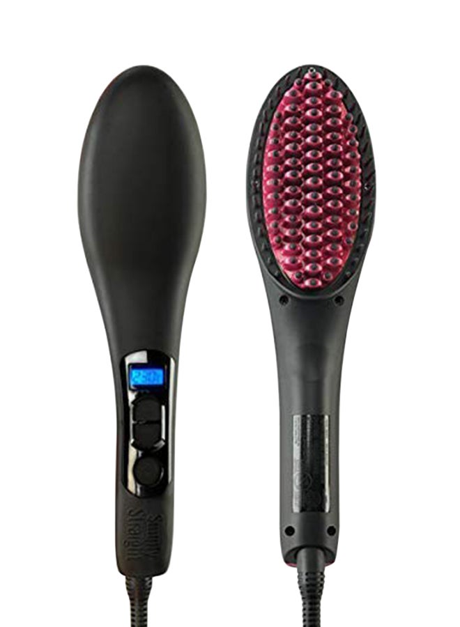 Electric Hair Straightening Brush With LCD Display Black/Pink - Image 1