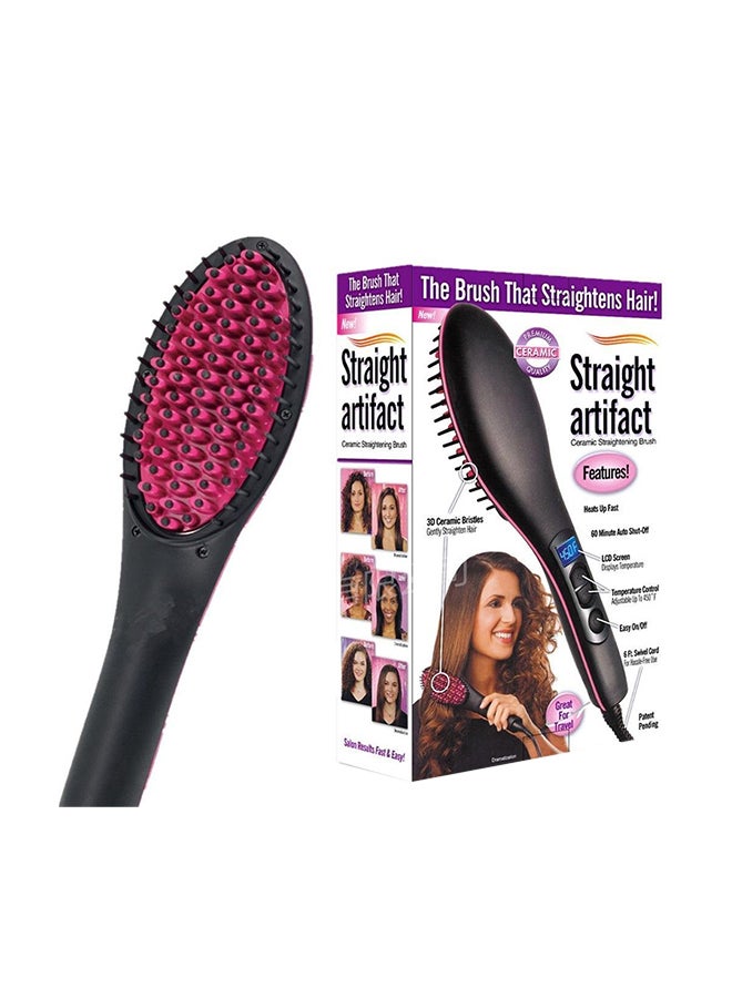 Electric Hair Straightening Brush With LCD Display Black/Pink - Image 3