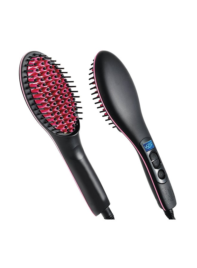 2-In-1 Electric Hair Straightening Comb Brush With LCD Display Black/Red - Image 2