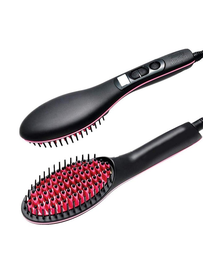 3-In-1 Professional Hair Straightener Brush With Temperature Control LCD Screen Black/Pink - Image 2