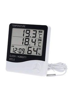 HTC-2 Digital Display Hygrometer And Thermometer With Clock Black/White 100 x 108 x 20mm