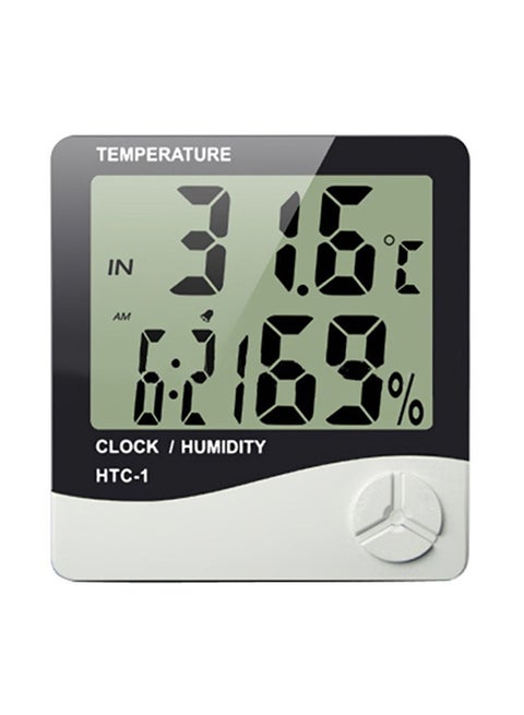 HTC-1 Digital Display Hygrometer And Thermometer With Clock Black/White