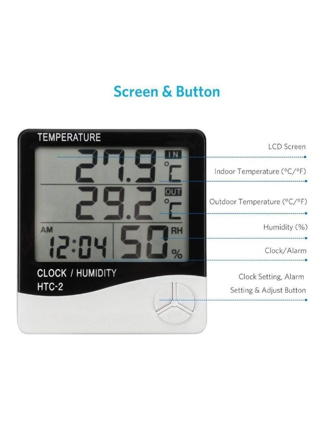 ماركة غير محددة - جهاز HTC-2 الرقمي بشاشة عرض لقياس الرطوبة ودرجة الحرارة ومزود بساعة أسود/ أبيض 10 ×  10 ×  2Ø³Ù†ØªÙŠÙ…ØªØ± - Image 1