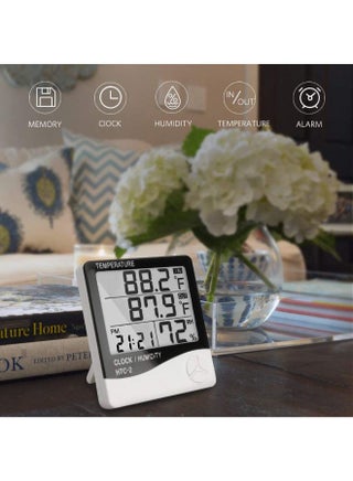 جهاز HTC-2 الرقمي بشاشة عرض لقياس الرطوبة ودرجة الحرارة ومزود بساعة أسود/ أبيض 10 ×  10 ×  2سم - view 2