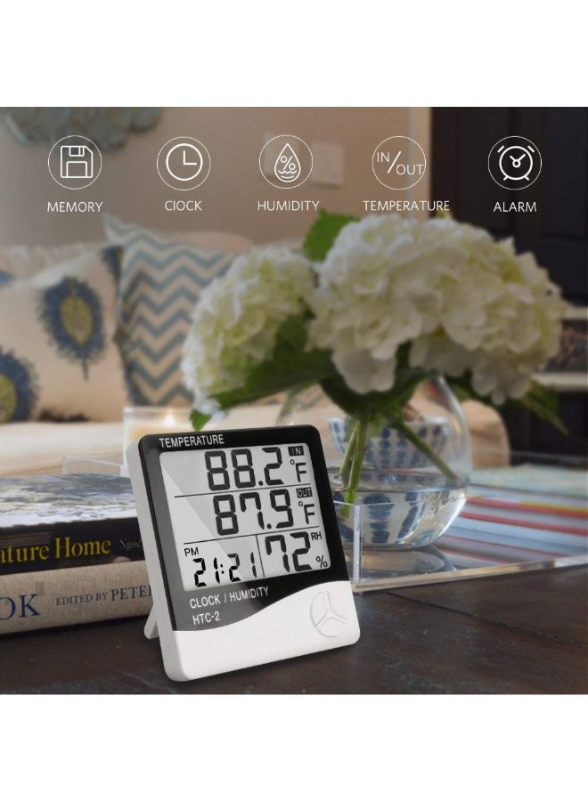 ماركة غير محددة - جهاز HTC-2 الرقمي بشاشة عرض لقياس الرطوبة ودرجة الحرارة ومزود بساعة أسود/ أبيض 10 ×  10 ×  2Ø³Ù†ØªÙŠÙ…ØªØ± - Image 1