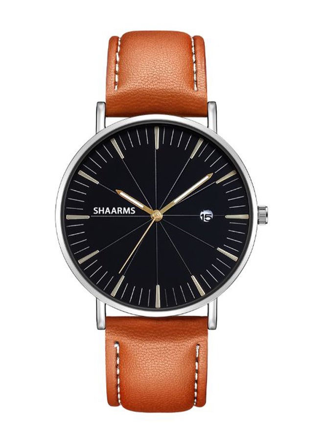 SHAARMS Men's Casual Leather Date Display Analog Watch SA6056-ORS