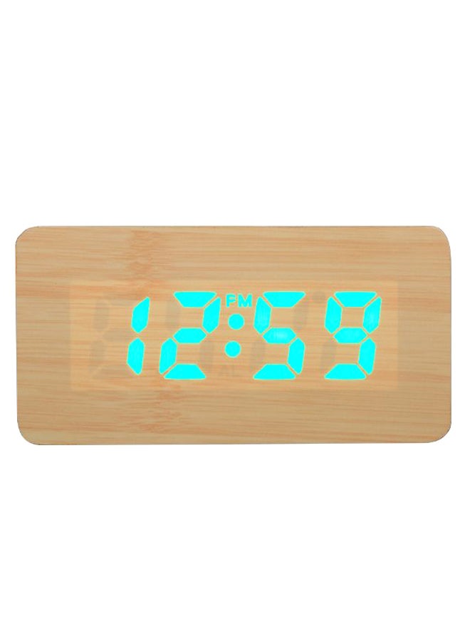 Voice Control Snooze Alarm Clock With Two USB Port Beige/Turquoise 