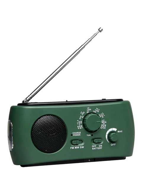 راديو Am Fm يعمل بالطاقة الشمسية مزود بمولد كهربائي ومصباح يدوي أخضر 15 x 9 x 5سم