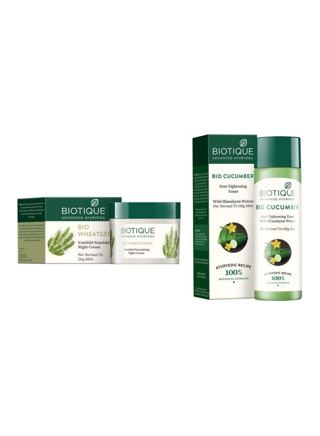 Biotique Pack Of 2 Bio Wheat Night Cream And Bio Cucumber Pore Tightening Toner Set - Image 1