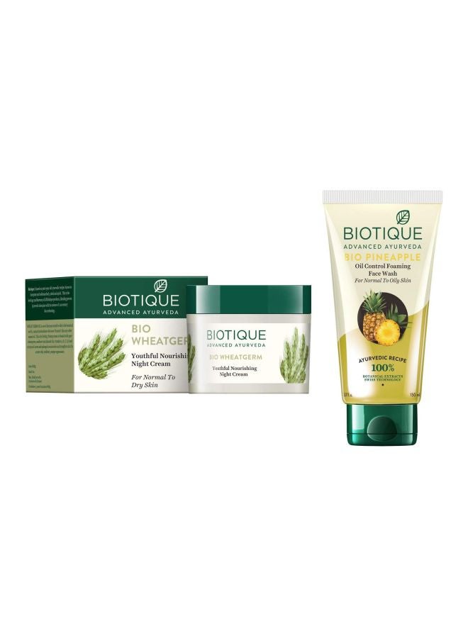 Biotique 2-Piece Bio Wheat Germ Night Cream And Bio Pineapple Face Wash Set - Image 1