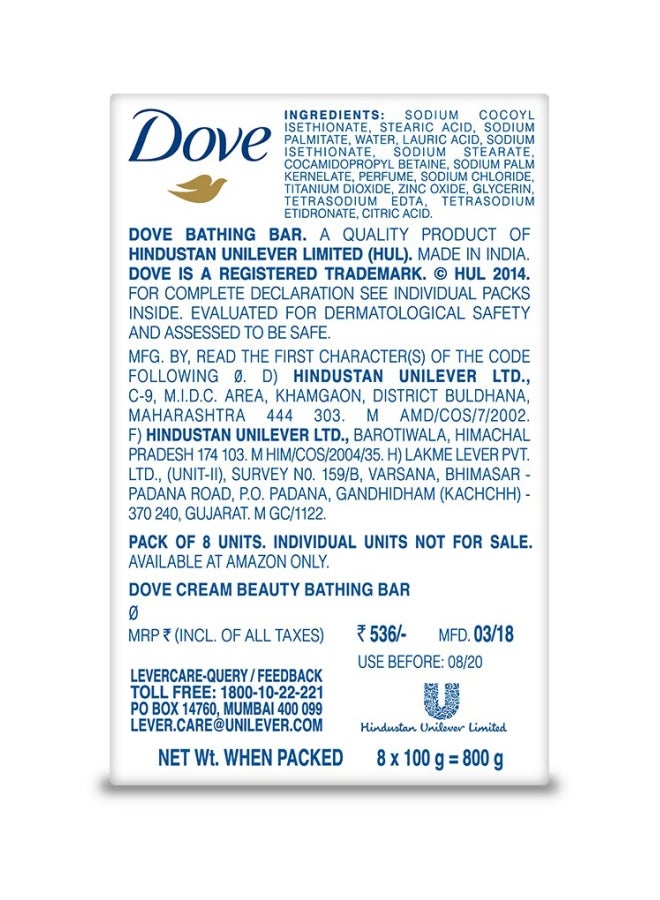 Dove Pack Of 8 Cream Beauty Bathing Bar 100grams - Image 3
