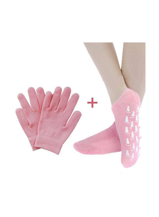 Ad Fresh Health Care Spa Gel Socks And Gloves Pink/White - Image 2