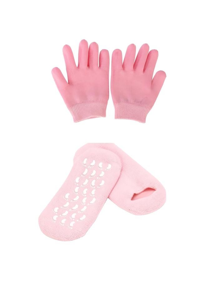 Ad Fresh Health Care Spa Gel Socks And Gloves Pink/White - Image 1