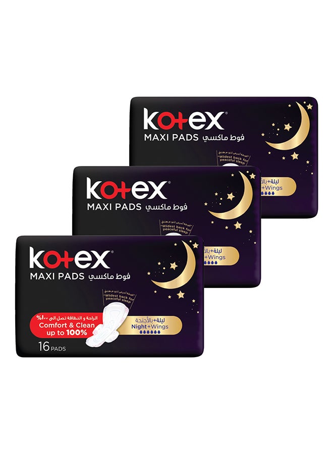 كوتكس فوط صحية ماكسي ليلية من 3 عبوات، 16 قطعة