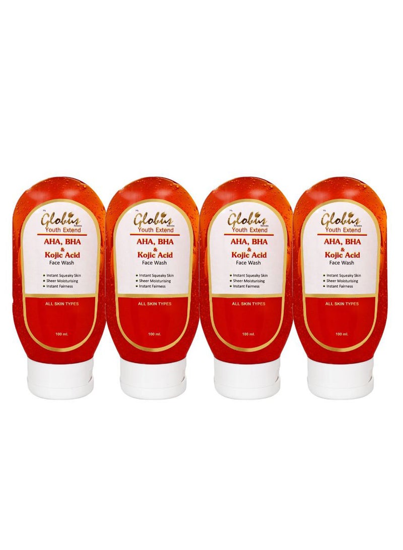 Globus Remedies 4-Piece AHA BHA And Kojic Acid Face Wash Set Multicolour 4 x 100ml
