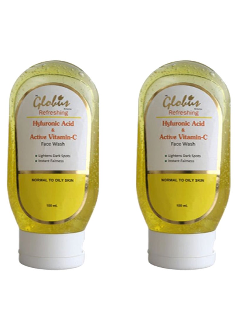 Globus Remedies Pack Of 2 Hyaluronic Acid And Vitamin C Face Wash Yellow 2 x 100ml