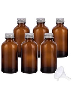6-Piece Screw On Cap Boston Round Bottle Set With Funnel Brown